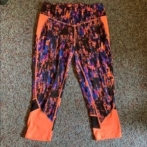 workout leggings with mesh bottoms.